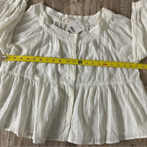 FREE PEOPLE Sea to Shore Gauzy Peasant Top SZ Small Ivory Bohemian Light NWT - Picture 8 of 9